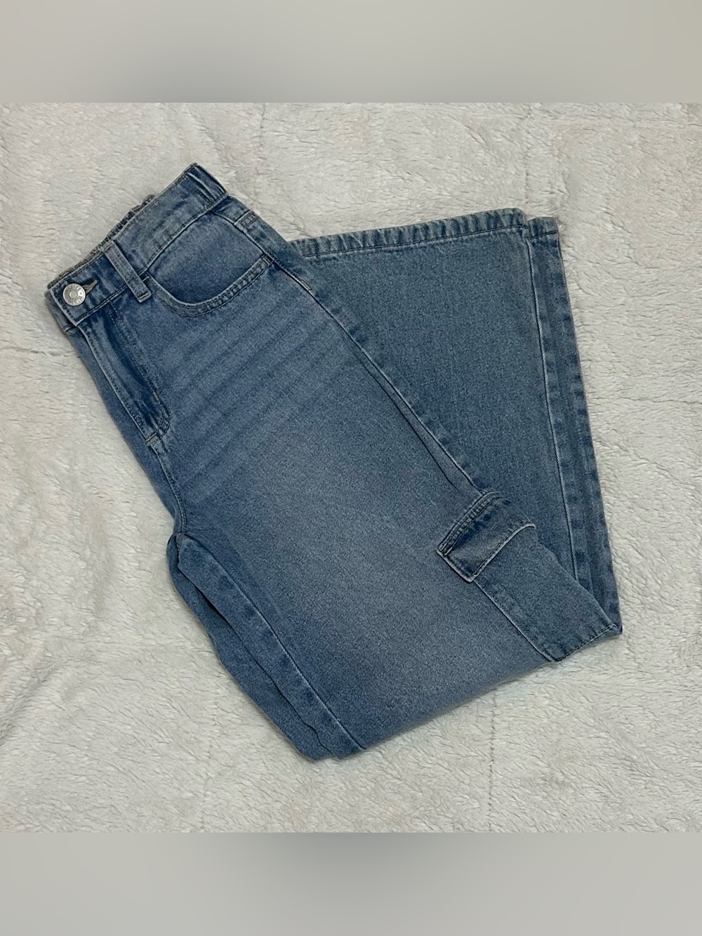 Justice Girls Wide Leg Cargo Jean, Light Wash